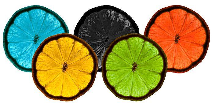 Five oranges filled by different colour and black border